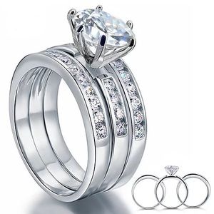3pcs set 3.5 ct lab diamond 100% 925 Silver rings